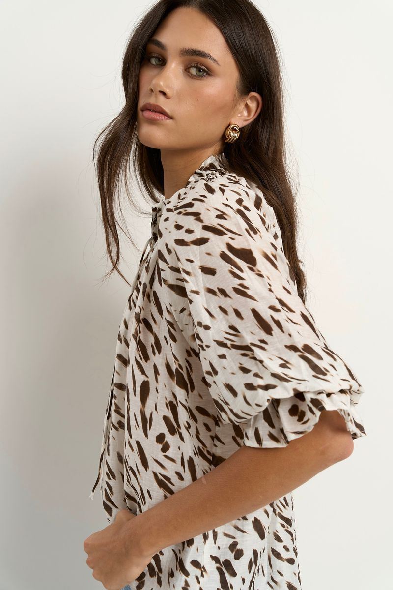 Certainty Shirred Neck SS Top (White Chocolate Animal)