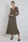 Chateau Georgette Fluted Sleeve V Bias Midi Dress (Leopard)