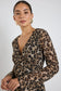 Chateau Georgette Fluted Sleeve V Bias Midi Dress (Leopard)