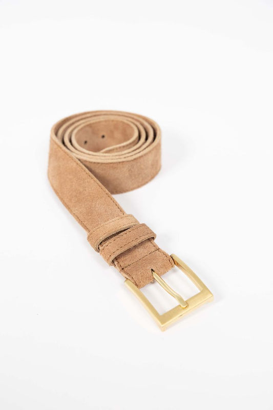 Humidity Women's Classic Camel Suede Leather Belt | Gretel Lane