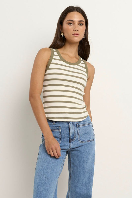 Cobble Rib Cutaway Tank (Khaki/Ivory Stripe)
