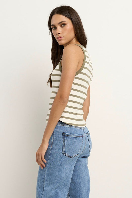 Cobble Rib Cutaway Tank (Khaki/Ivory Stripe)