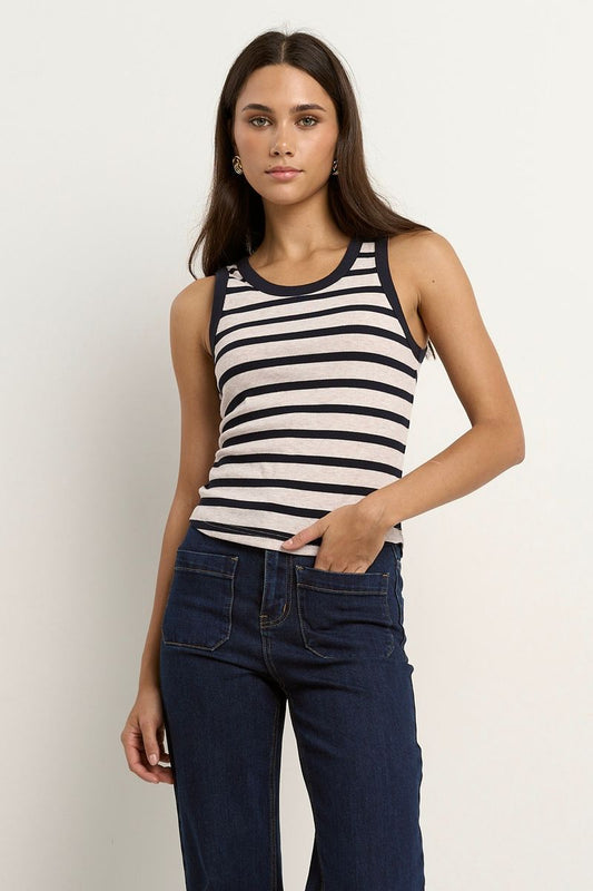 Cobble Rib Cutaway Tank (Navy/Ecru Stripe)