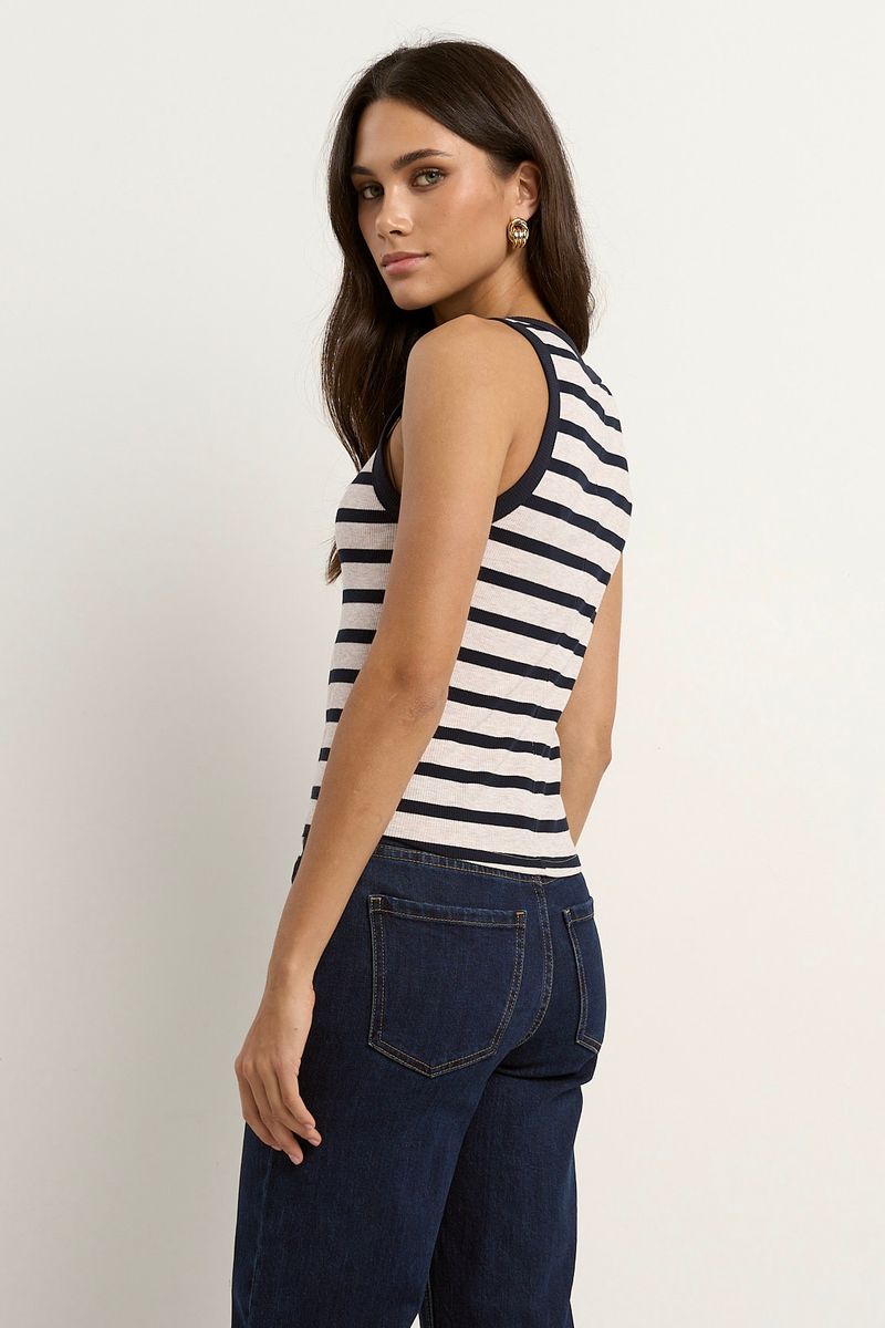 Cobble Rib Cutaway Tank (Navy/Ecru Stripe)