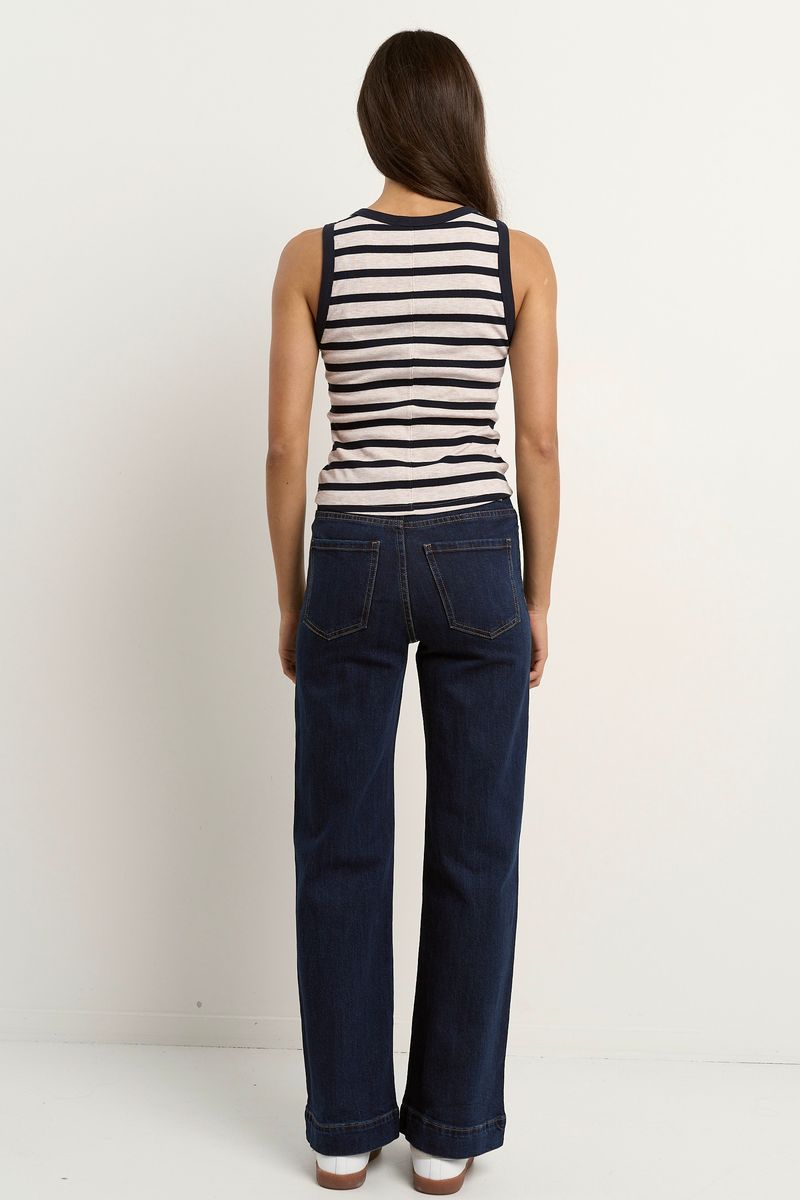 Cobble Rib Cutaway Tank (Navy/Ecru Stripe)