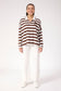 Haven Women's Cotton Chocolate Stripe Columbus Polo Top | Gretel Lane