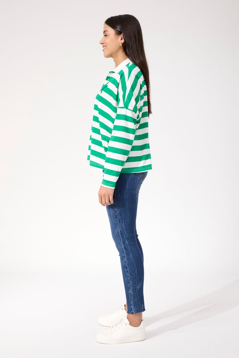 Haven Women's Green Stripe Cotton Columbus Polo Top | Gretel Lane