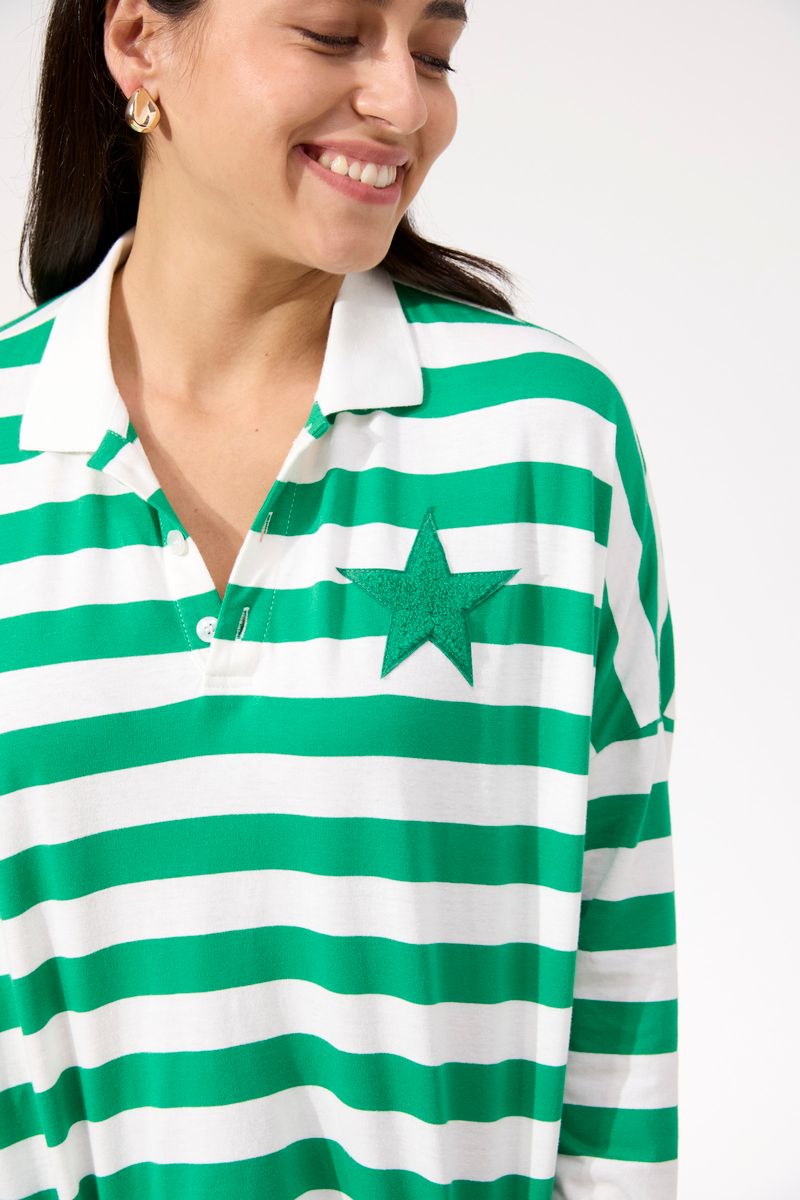 Haven Women's Green Stripe Cotton Columbus Polo Top | Gretel Lane