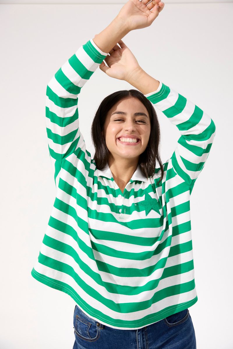 Haven Women's Green Stripe Cotton Columbus Polo Top | Gretel Lane