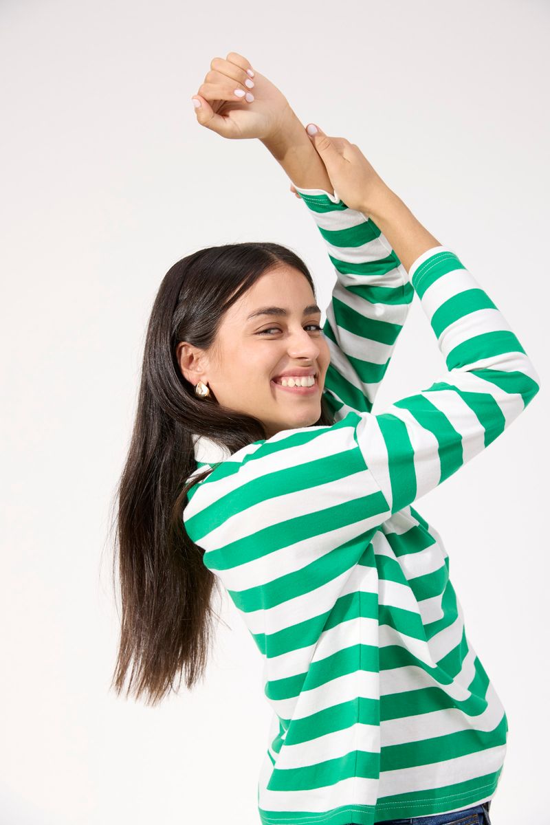 Haven Women's Green Stripe Cotton Columbus Polo Top | Gretel Lane