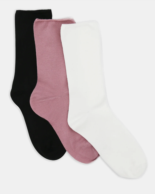 Levante Comfort Top Sock - 3 Pair Pack in White/Black/Rosewood | Women's Socks | Gretel Lane