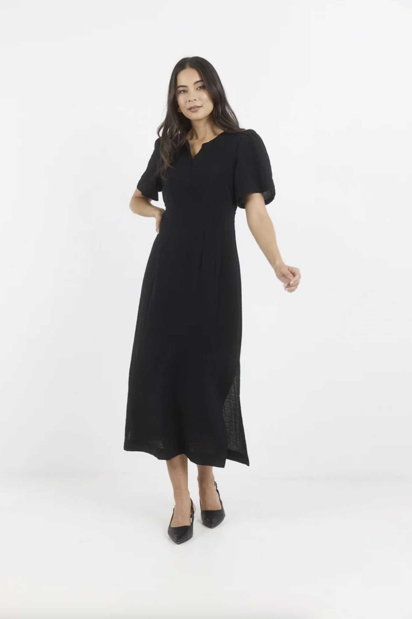 Stories Be Told Commend Shaped Short Sleeve Maxi Dress Black Texture | Women's Dresses | Gretel Lane
