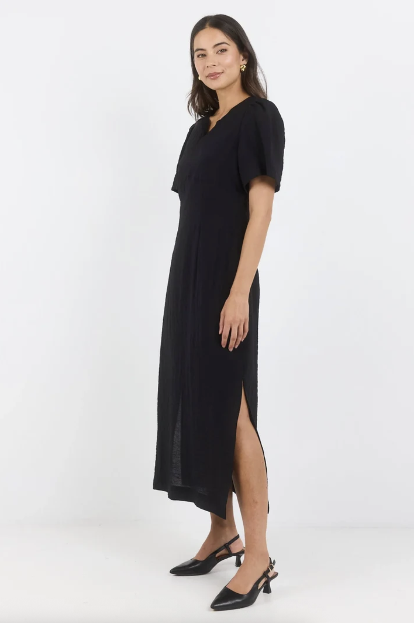 Stories Be Told Commend Shaped Short Sleeve Maxi Dress Black Texture | Women's Dresses | Gretel Lane
