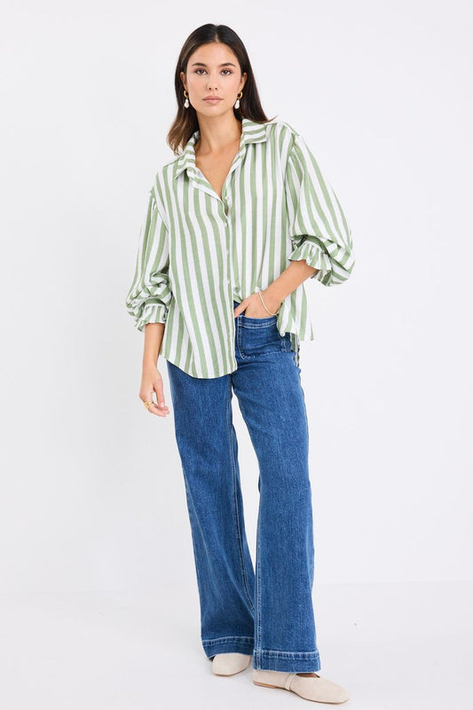 Connection Drop Shoulder LS Shirt (Moss Stripe)