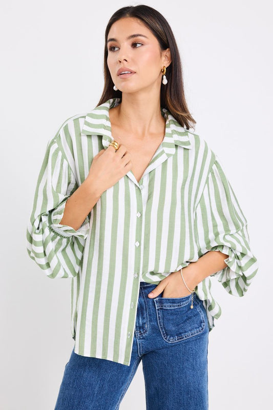 Connection Drop Shoulder LS Shirt (Moss Stripe)