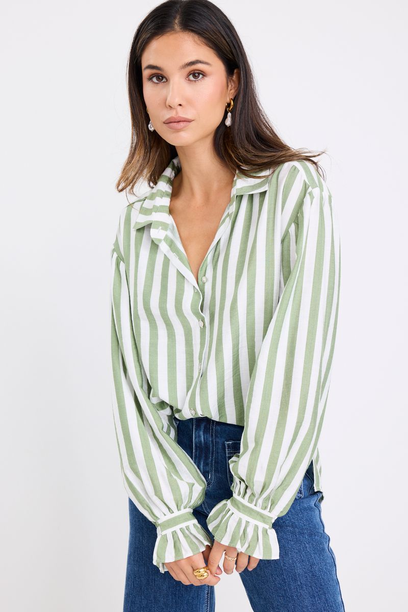 Connection Drop Shoulder LS Shirt (Moss Stripe)