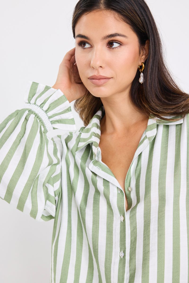 Connection Drop Shoulder LS Shirt (Moss Stripe)