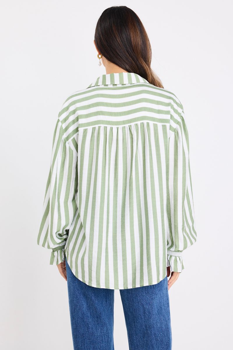 Connection Drop Shoulder LS Shirt (Moss Stripe)