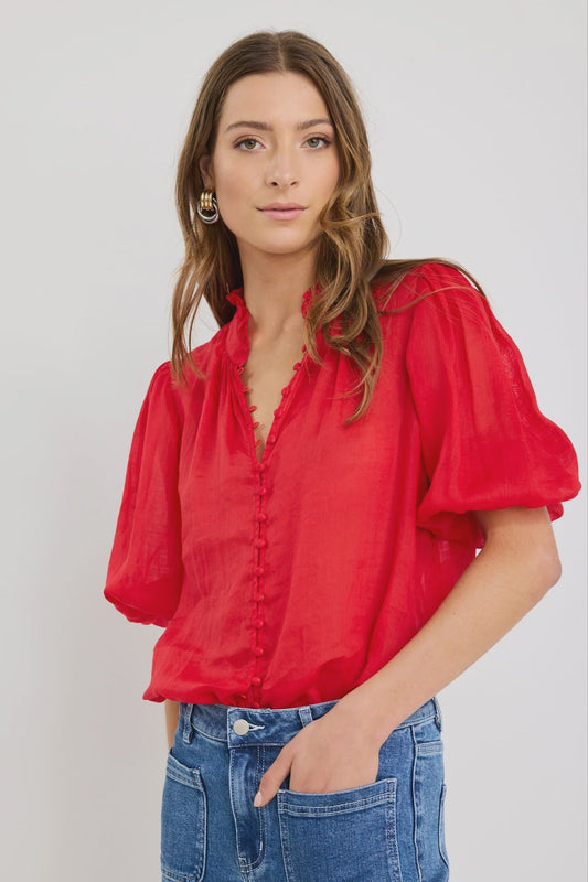 Continuance Ramie High Neck Buttoned SS Top