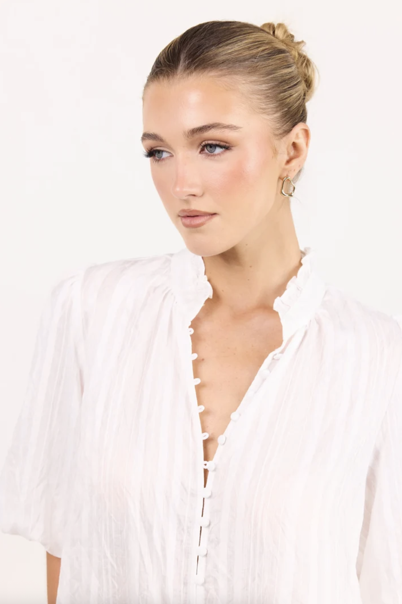 Ivy + Jack Continuance Button Through Mid Sleeve Top Ivory Self Stripe | Women's Tops | Gretel Lane