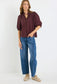 Ivy + Jack Continuance High Neck Buttoned Short Sleeve Top Chocolate | Women's tops | Gretel Lane
