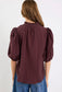 Ivy + Jack Continuance High Neck Buttoned Short Sleeve Top Chocolate | Women's tops | Gretel Lane