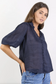 Ivy + Jack Continuance Ramie High Neck Buttoned Short Sleeve Top Navy | Women's Blouses | Gretel Lane