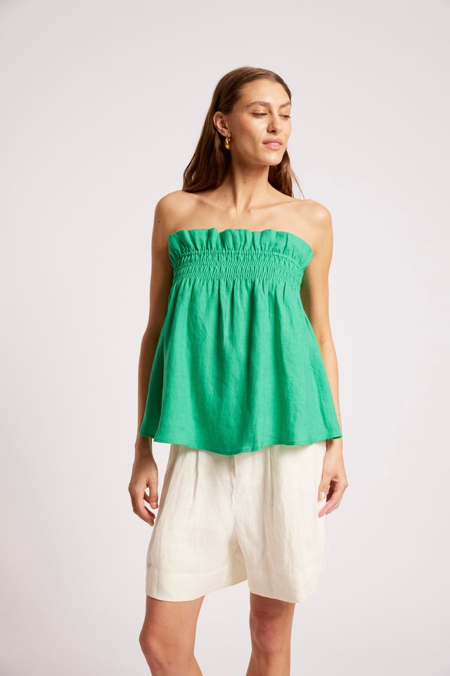 Eb & Ive Cove Shirred Linen Tank Jade | Women's Clothing | Gretel Lane
