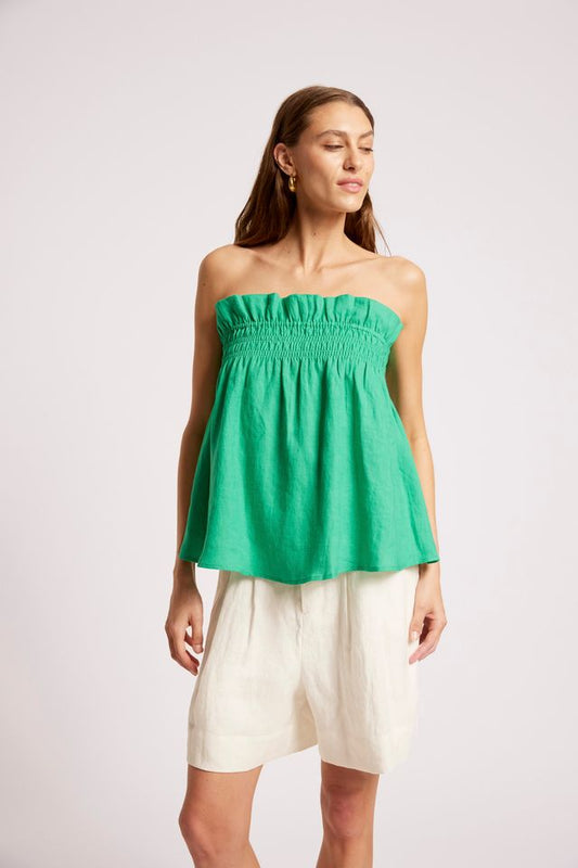 Eb & Ive Cove Shirred Linen Tank Jade | Women's Clothing | Gretel Lane
