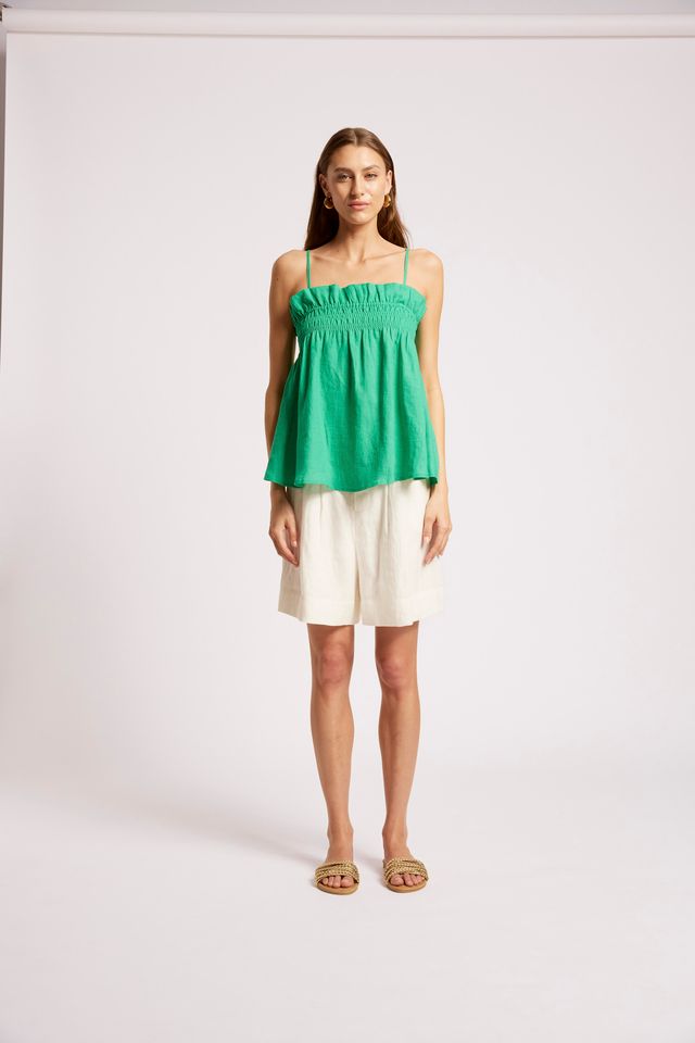 Eb & Ive Cove Shirred Linen Tank Jade | Women's Clothing | Gretel Lane