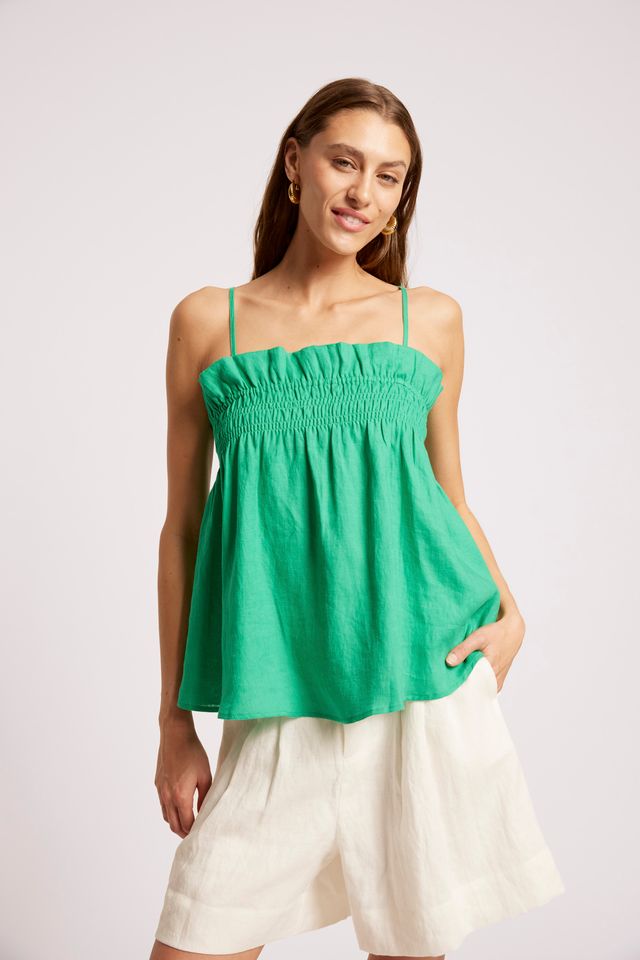 Eb & Ive Cove Shirred Linen Tank Jade | Women's Clothing | Gretel Lane