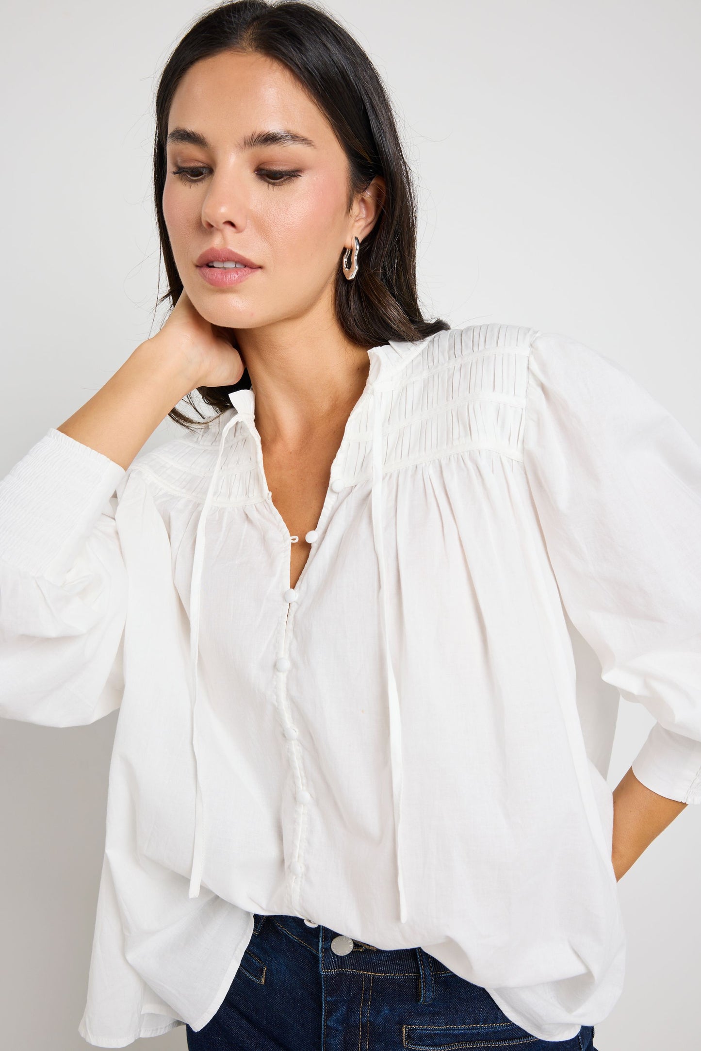 Creator Pintuck LS Blouse (Ivory Voile)