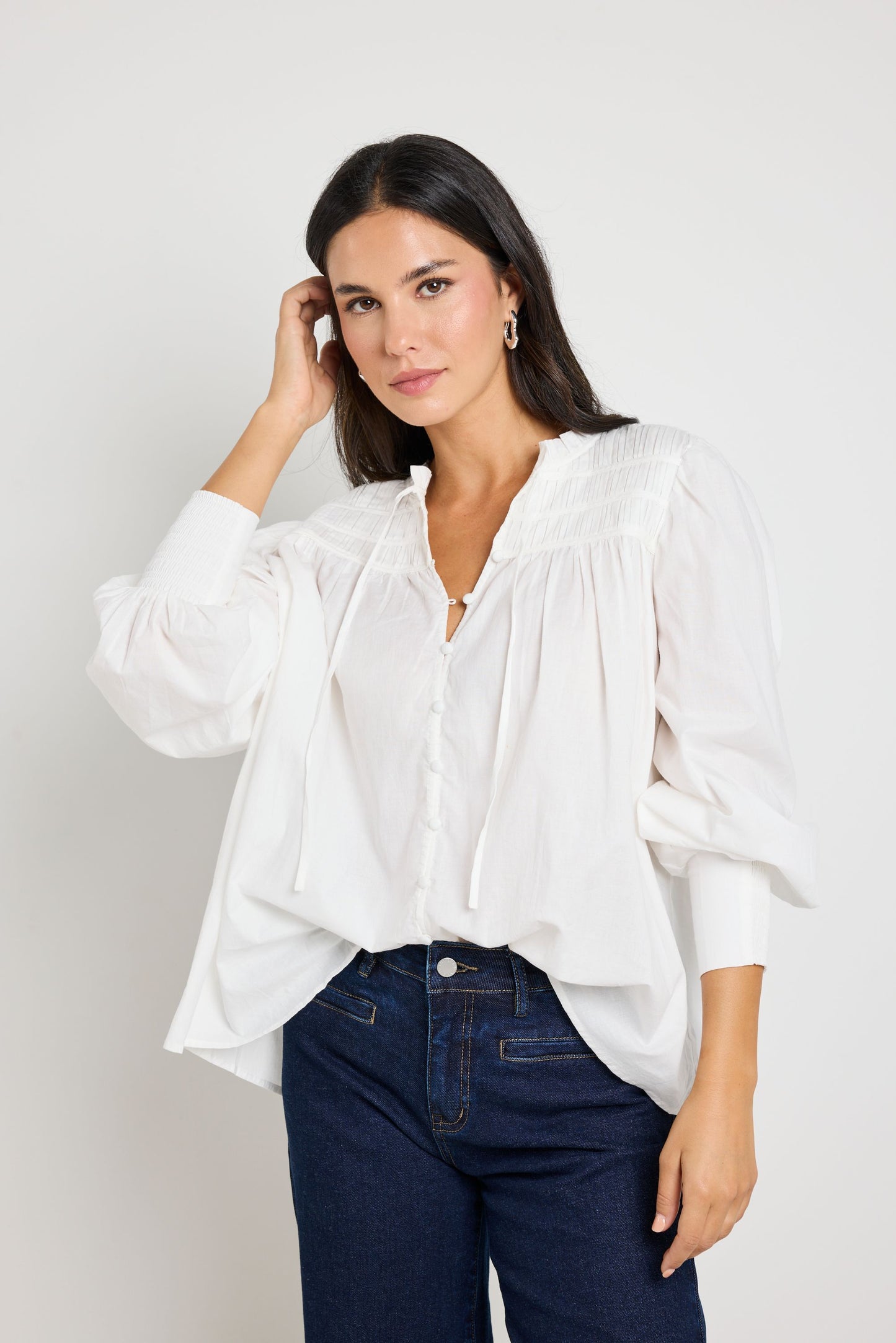 Creator Pintuck LS Blouse (Ivory Voile)