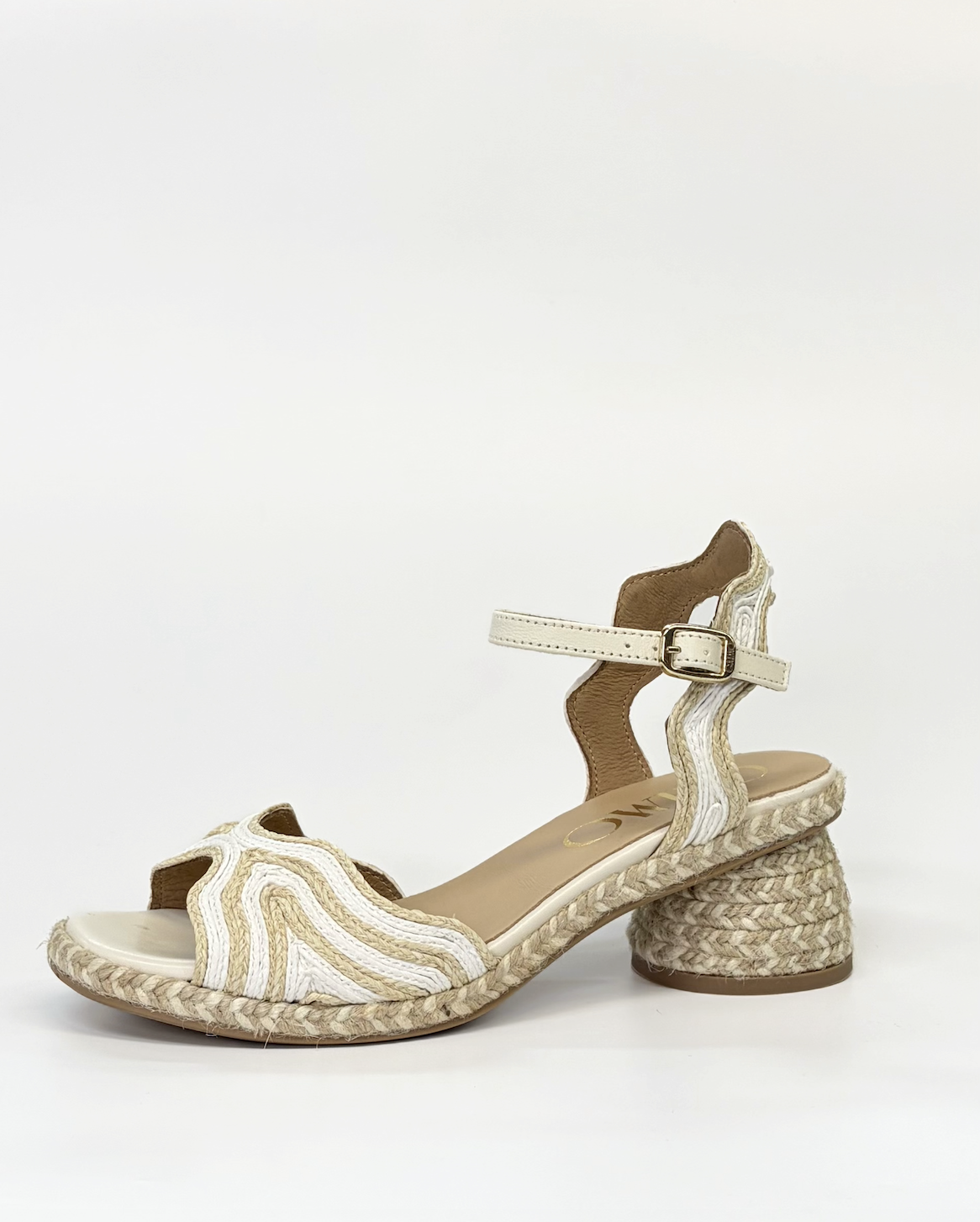 Dane Low Block Raffia Heel Sandal Beige & White