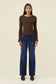 Isle f Mine Women's Darby Chocolate Ribbed Knit Fluted Sleeve Top | Gretel Lane