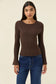 Isle f Mine Women's Darby Chocolate Ribbed Knit Fluted Sleeve Top | Gretel Lane