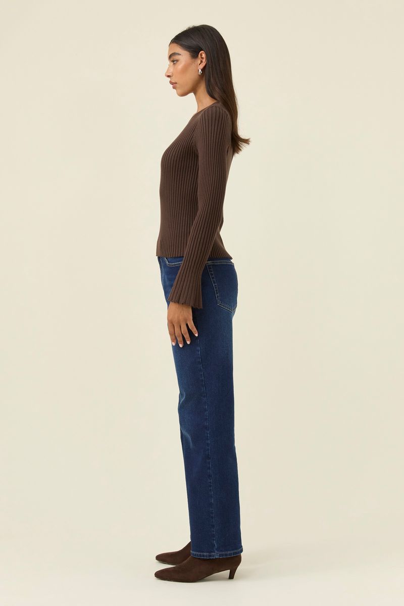 Isle of Mine Women's Darby Chocolate Ribbed Knit Fluted Sleeve Top | Gretel Lane