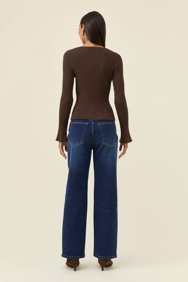 Isle of Mine Women's Darby Chocolate Ribbed Knit Fluted Sleeve Top | Gretel Lane