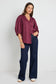 Deity Linen Button Through Puff Sleeve SS Blouse (Burgundy)