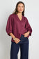 Deity Linen Button Through Puff Sleeve SS Blouse (Burgundy)