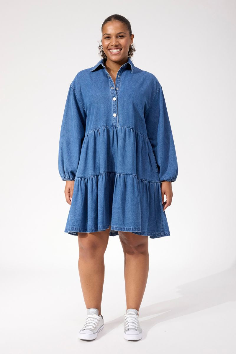 Haven Women's Blue Denim Long Sleeve Denver Mini Dress | Gretel Lane