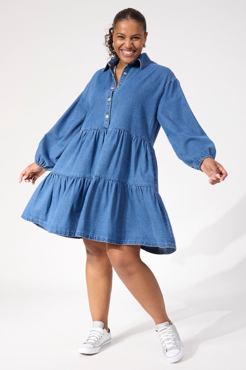 Haven Women's Blue Denim Long Sleeve Denver Mini Dress | Gretel Lane