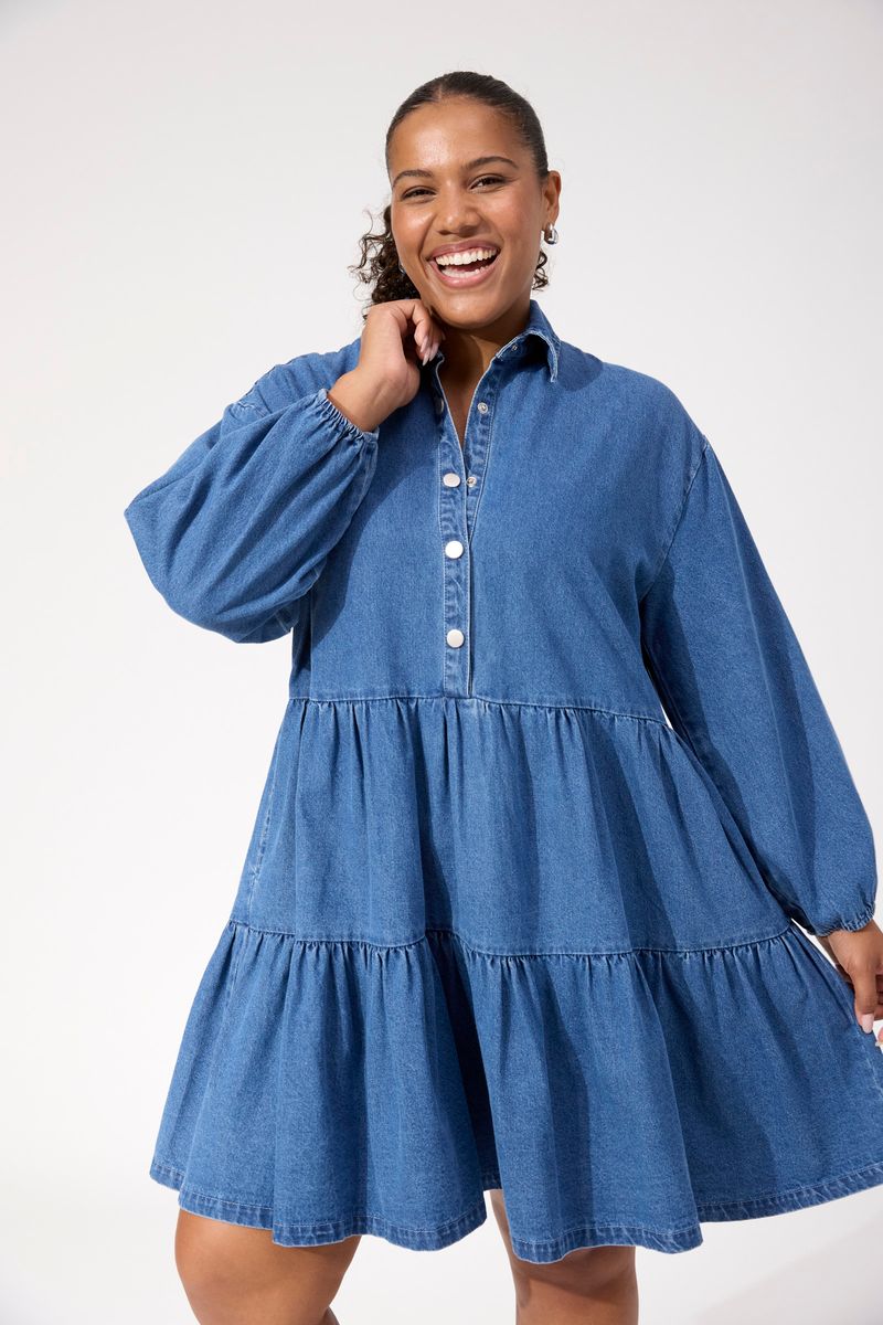 Haven Women's Blue Denim Long Sleeve Denver Mini Dress | Gretel Lane