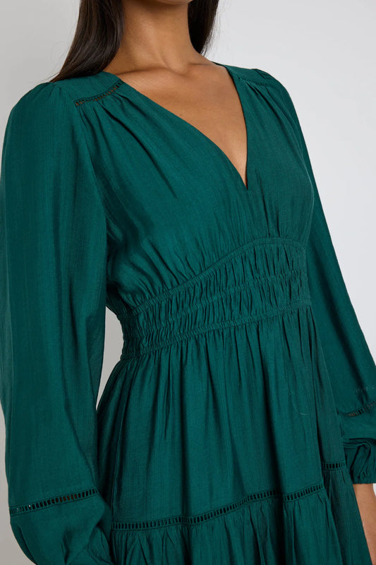 Divine Balloon Sleeve Tiered Maxi Dress (Forest)