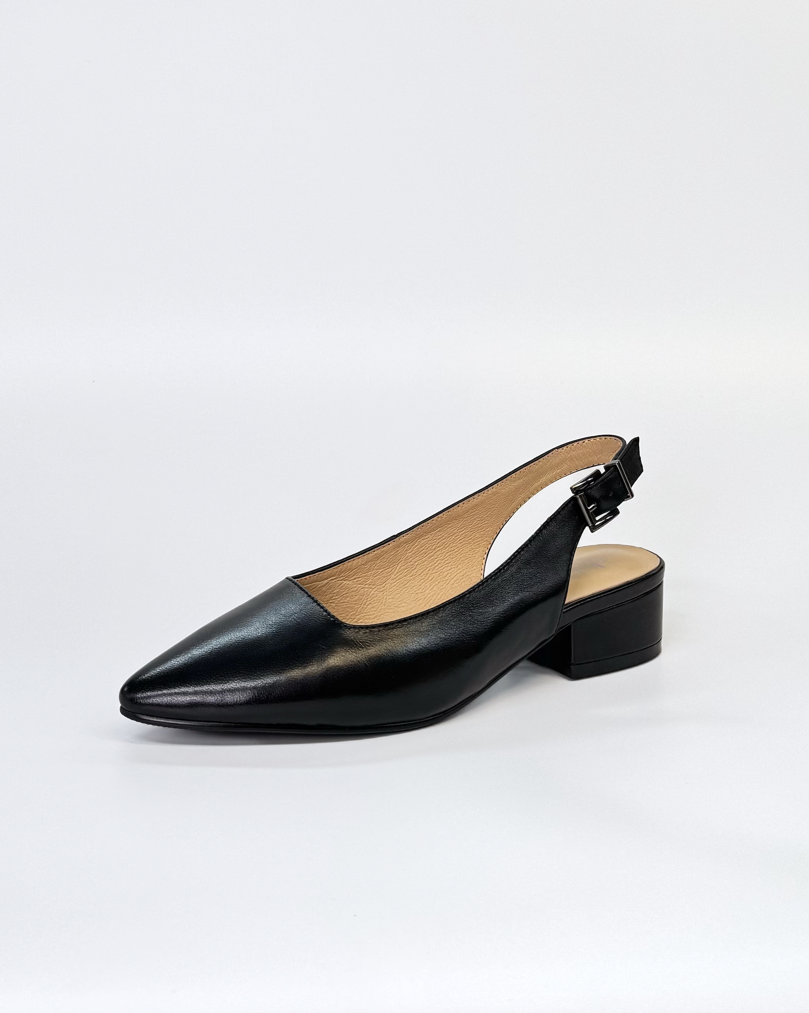 Chrissie Dove Low Slingback Heel Black Leather | Women's Shoes | Gretel Lane