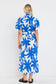 Dusk Puff Short Sleeve Maxi Shirt Dress (Bright Blue Abstract)