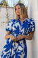 Dusk Puff Short Sleeve Maxi Shirt Dress (Bright Blue Abstract)