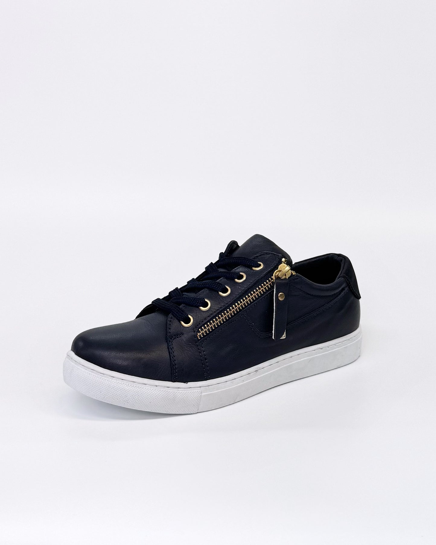 Cabello Women's EG520 Navy Leather Zip up Sneaker | Gretel Lane