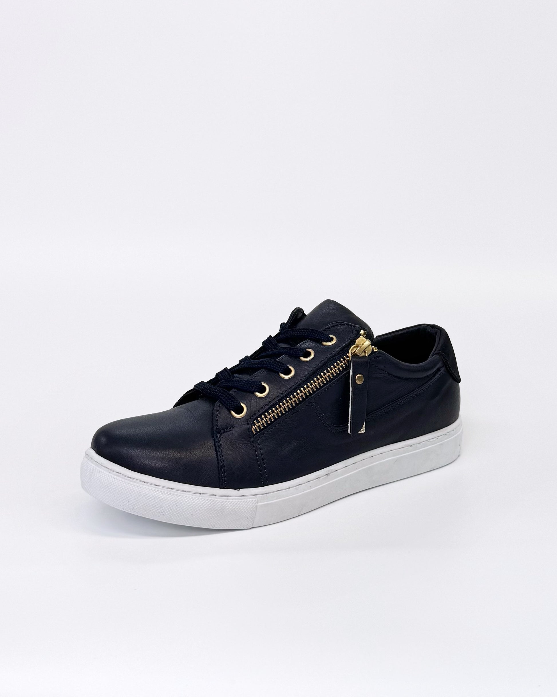 Cabello Women's EG520 Navy Leather Zip up Sneaker | Gretel Lane