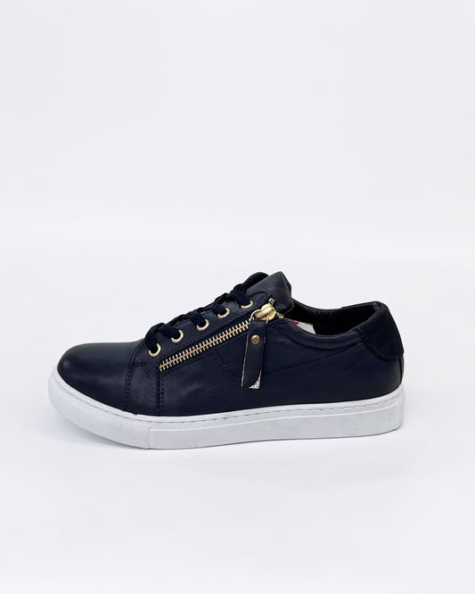 Cabello Women's EG520 Navy Leather Zip up Sneaker | Gretel Lane